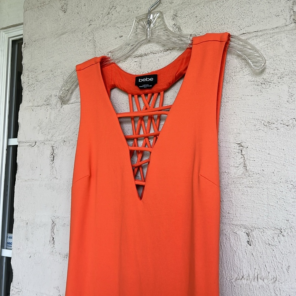 Bebe Coral Strappy Sleeveless Knit Bodycon Midi Dress Size Medium - Picture 5 of 13